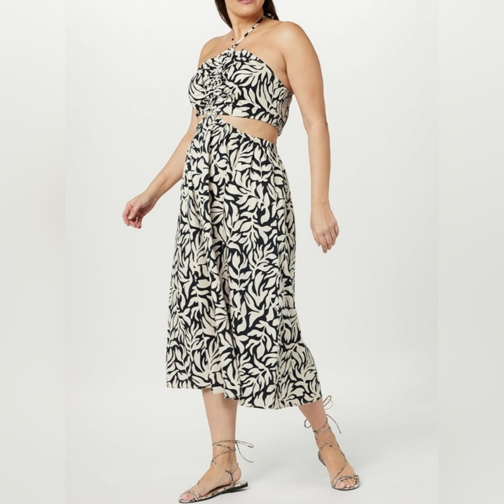 The Drop Women's Brinda Cotton Cut Out Halter Maxi Dress Size MEDIUM Black White - Picture 2 of 9